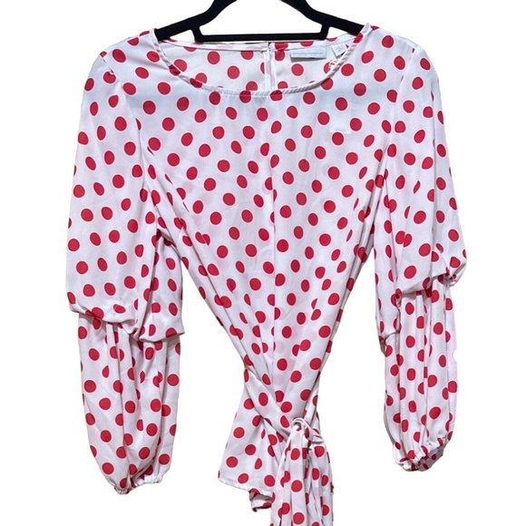 New York & Company Blouse Red Polka Dots 100% Polyester Women's Size S (NWT) - Picture 2 of 16